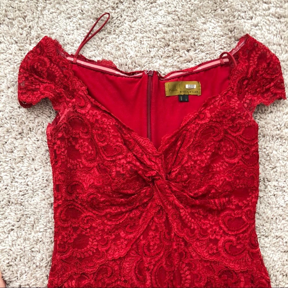 🔥NICOLE MILLER LACE OFF SHOULDER RED DRESS S - Picture 4 of 6